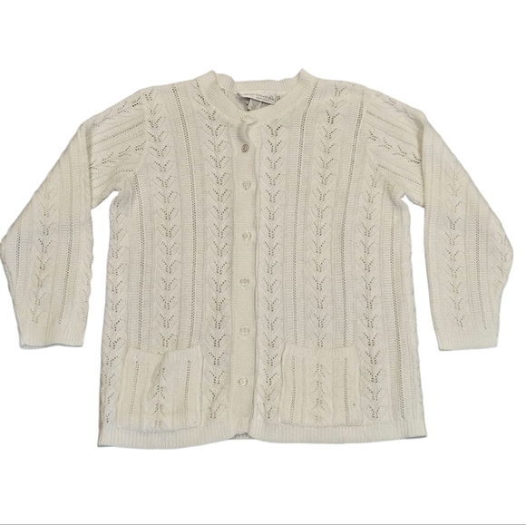 College Point Vintage Cardigan Women Small White Knit Cottagecore USA Sweater - Picture 1 of 7